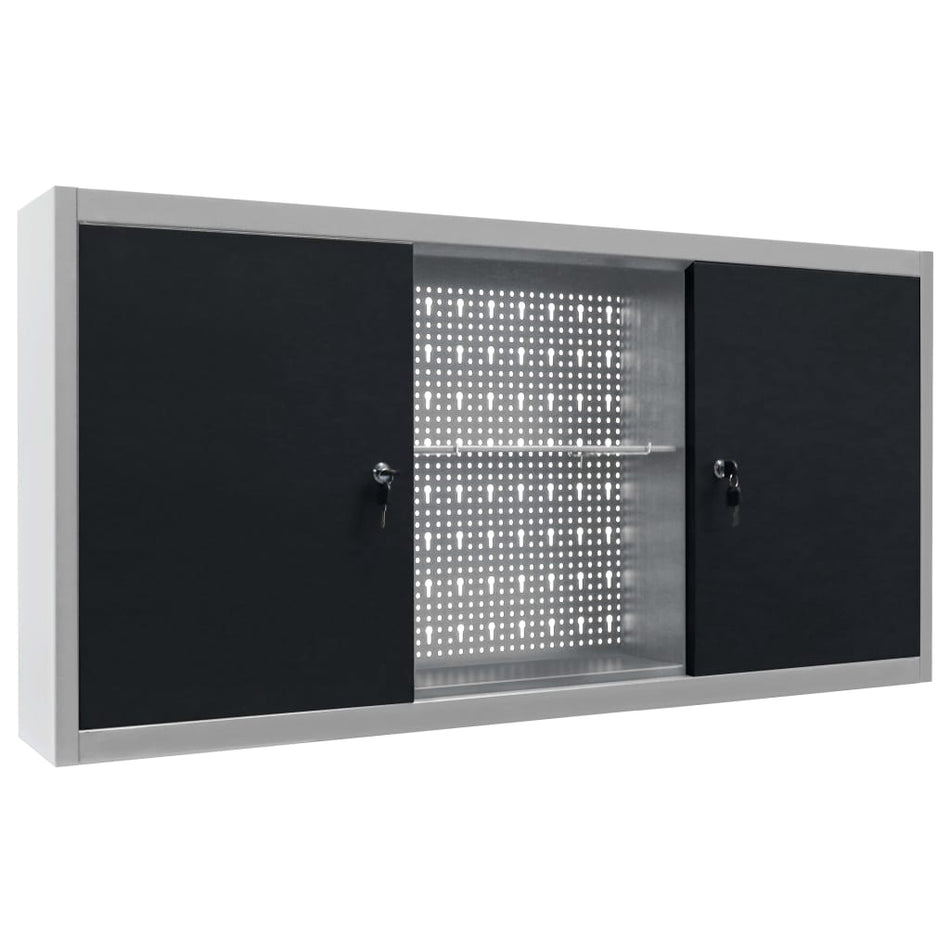 Wand-Werkzeugschrank Industrie-Stil Metall Grau und Schwarz
